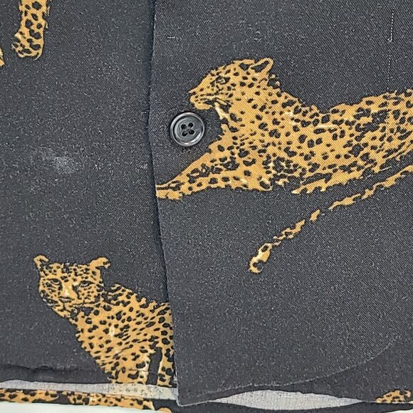 The Kooples Paris Mens M Relaxed Button Up Short Sleeve Leopard Print Shirt - Picture 5 of 9